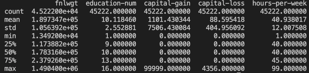 Printout of the data types of the columns of the dataset