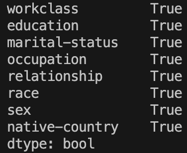 Printing just the columns that are categorical